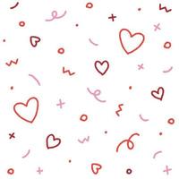 Cute Valentines Day Abstract Confetti Sprinkle Sparkle Shine Shape Form Small Polkadot dot Line Outline Mini Heart Abstract Pink Red Color Colorful Pastel Seamless Pattern White Background vector