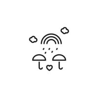 Vector symbol in flat style. Editable stroke. Perfect for internet stores, sites, articles, books etc. Line icon of umbrellas under rain from rainbow