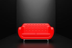 sofá rojo de lujo para sala de estar moderna o sala de estar con un objeto en habitación negra, diseño realista, ilustración 3d foto