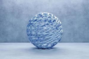 Ilustración 3d de una bola de plástico xblue con muchos agujeros sobre un fondo azul. esfera cibernética foto