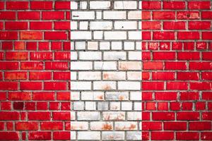 National  flag of the  Peru on a grunge brick background. photo