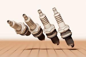 Beige  spark plugs on beige  background. 3d illustration. Car Repair Parts photo