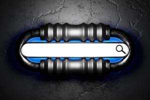 3d illustration of an internet search page a metal chain link . Search bar  icons photo