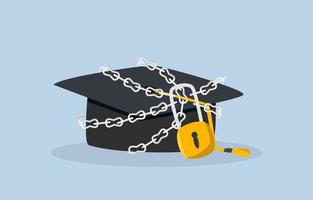 Education inequity, expensive cost to get high knowledge or academic, opportunity to study in college or university base on financial status concept. Graduation cap is chained and padlocked. vector