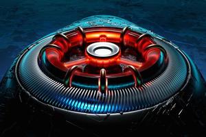 Part of rocket on the turbine  on black background, 3d illustration.futuristic part of a spacecraft turbine photo