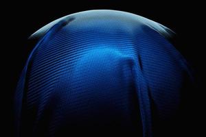 Ilustración 3d de una pelota debajo de un trozo de tela azul sobre un fondo negro. patrón de geometría foto