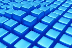 3D illustration volumetric  blue  cubes  on a geometric monophonic background. Parallelogram pattern. Technology geometry  background photo