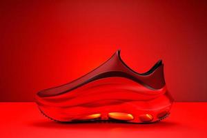 Red sneakers with high soles isolated on a red  background. 3D rendering photo