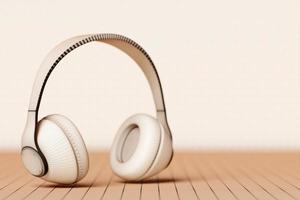 3d illustration of  beige headphones  on  monochrome isolated background. Headphone icon illustration photo