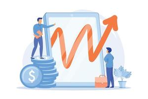 Business growth strategy. Stable company development, income increase planning, enterprise promotion tactics. Top manager presents company profit report. Vector illustration