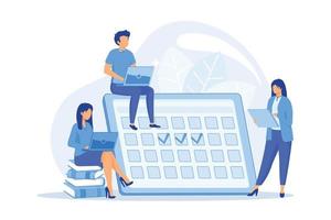 Colleagues working together. Workflow organization, effective task planning, deadline calendar. Effective teamwork, productivity management. Vector illustration