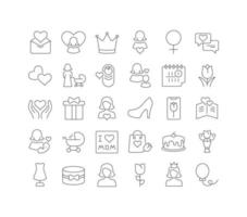 Set of linear icons of Mother's Day vector