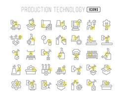 conjunto de iconos lineales de tecnología de producción vector