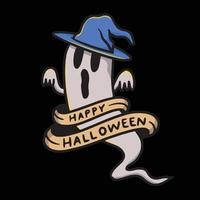 Hand Drawn Cute Ghost with Sign Illustration vector