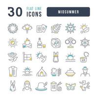 Set of linear icons of Midsummer vector