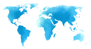 färgglad akvarell världskarta på transparent bakgrund. png