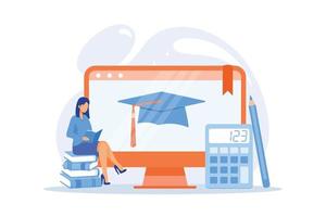 Maths online course. Economics university department, Internet classes, accounting lessons. Bookkeeping and mathematics textbooks digital archive. Vector illustration.