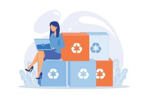 embalaje reciclable y ecológico. seguimiento de pedidos, compras por Internet, servicio de entrega. cajas de cartón reutilizables, contenedor de material ecológico. vector