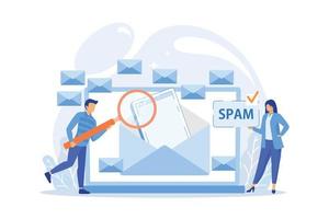 Businessmen get advertising, phishing, spreading malware irrelevant unsolicited spam message. Spam, unsolicited messages, malware spreading concept. vector illustration