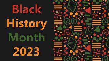 Black History Month 2023 banner with tribal African pattern ornament - red, yellow, green. Background for banner, postcard, flyer vector design