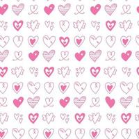 Vector seamless pattern with cute various hand drawn simple hearts doodle on white background. Romantic Valentines day backdrop, wallpaper design