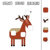 Paper game for the development of preschoolers. Cut out parts of the image and glue on the deer. A fun game for kids vector