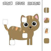 Cut out and glue. Educational game for children. Vector template with cat