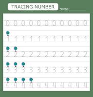 Numbers for kids. Worksheet for kindergarten and preschool. Training to write and count numbers with globe vector