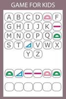 Alphabetical logic for preschoolers. Collect the word by solving the riddle vector