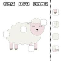 Cut out and glue. Educational game for children. Vector template with sheep