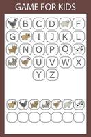 Alphabetical logic for preschoolers. Collect the word by solving the riddle vector