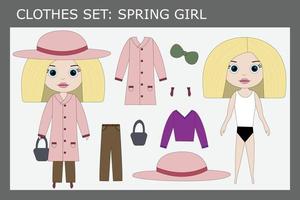 un conjunto de ropa para una niña hermosa en primavera vector