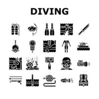 Diving Scuba Equipment Collection Icons Set Vector