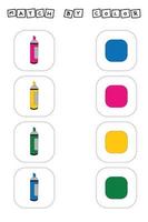 Match the markers and their colors. Appropriate game. Educational game for preschool children and toddlers vector