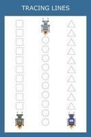 Tracing lines game with robots. Worksheet for preschool kids, kids activity sheet, printable worksheet vector