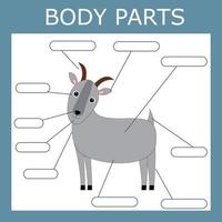 Write down the body parts of the goat. Educational game for children. vector