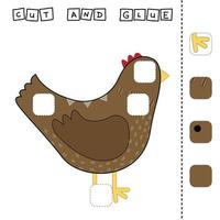 Cut out and glue. Educational game for children. Vector template with chicken