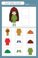 Educational game for a child choose the clothes the girl is wearing from all the options, cut and glue vector