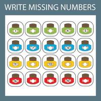 The task is to write in the lost numbers from 1 to 20. Educational exercises for preschool children vector