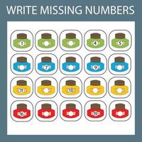 The task is to write in the lost numbers from 1 to 20. Educational exercises for preschool children vector