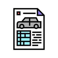 características del coche lista de papel icono de color ilustración vectorial vector