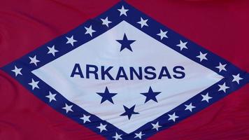 Flag of Arkansas state, region of the United States, waving at wind. 3d illustration photo