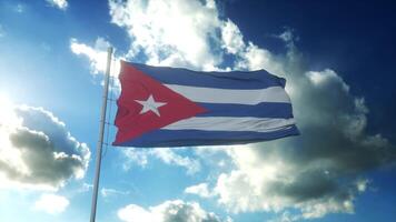 Flag of Cuba waving at wind against beautiful blue sky. 3d illustration photo