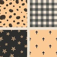 conjunto de halloween de patrones marrones y beige con estrellas de calabaza y cruces vector