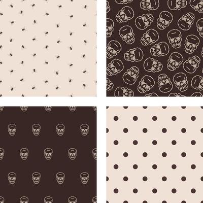 Halloween set of patterns with skulls and spiders dark and light background
