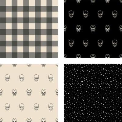 Halloween set of patterns with skulls and spiders dark and light background