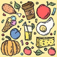 Doodle food icons vector