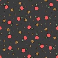 Seamless autumn pattern with apples and leaves. Red apples and maple leaves background. Apple pattern vector