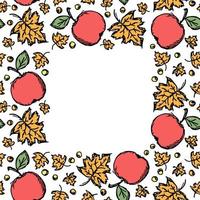 Red apples and maple leaves background with place for text. Seamless autumn pattern with apples and leaves. Apple pattern vector