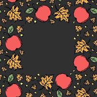 Red apples and maple leaves background with place for text. Seamless autumn pattern with apples and leaves. Apple pattern vector